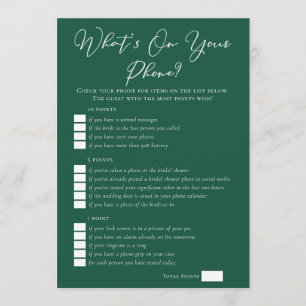 Green What's On Your Phone Bridal Shower Card