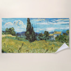 Green Wheat Field Vincent van Gogh Beach Towel
