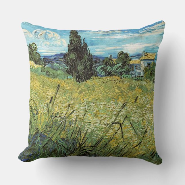 Green Wheat Field  Vincent van Gogh Cushion (Front)