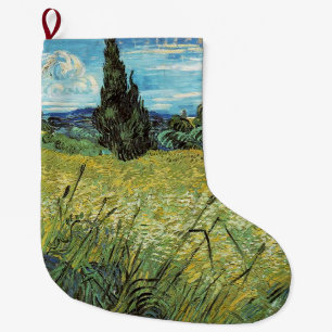 Green Wheat Field Vincent van Gogh Large Christmas Stocking