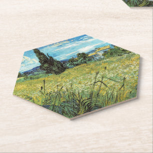 Green Wheat Field Vincent van Gogh Paper Coaster