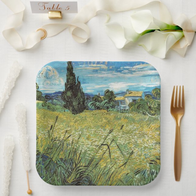 Green Wheat Field  Vincent van Gogh      Paper Plate (Wedding)