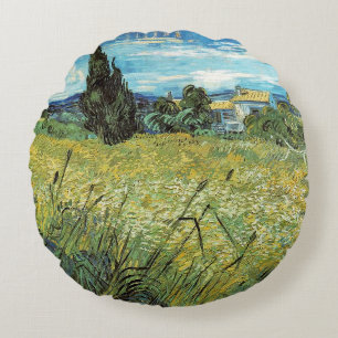 Green Wheat Field Vincent van Gogh Round Cushion