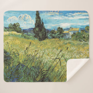 Green Wheat Field Vincent van Gogh Sherpa Blanket