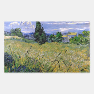 Green Wheat Field with Cypress by Van Gogh. Rectangular Sticker