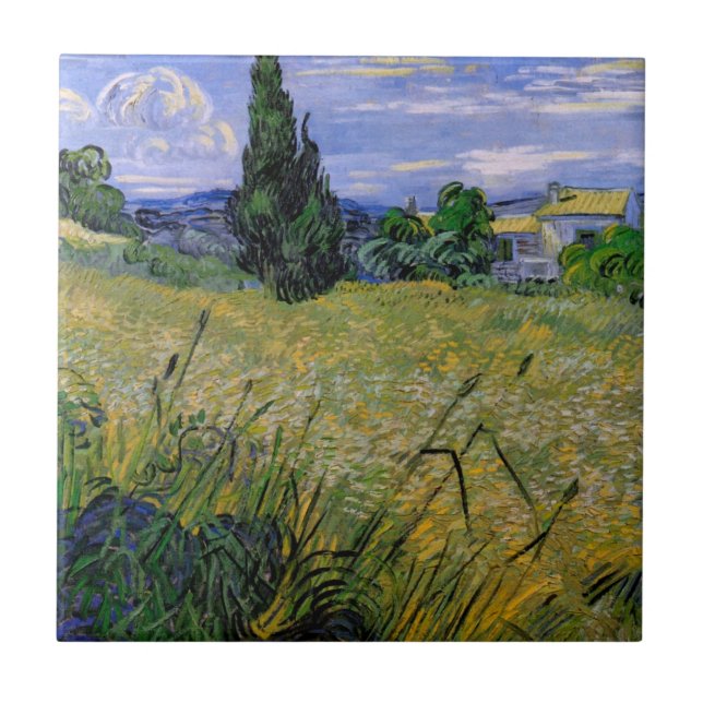 Green Wheat Field with Cypress by Vincent van Gogh Ceramic Tile (Front)