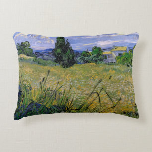 Green Wheat Field with Cypress by Vincent van Gogh Decorative Cushion