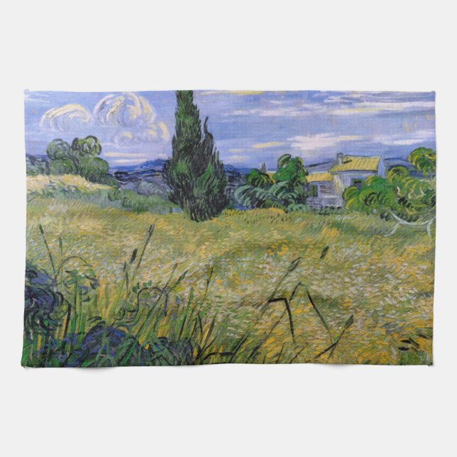 Green Wheat Field with Cypress by Vincent van Gogh Tea Towel (Horizontal)