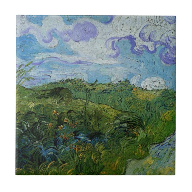 Green Wheat Fields by Vincent van Gogh Ceramic Tile (Front)