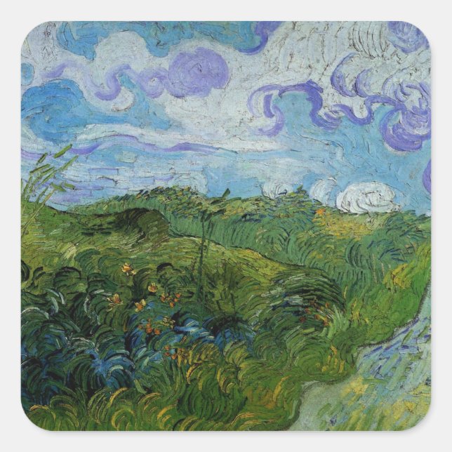Green Wheat Fields by Vincent van Gogh Square Sticker (Front)