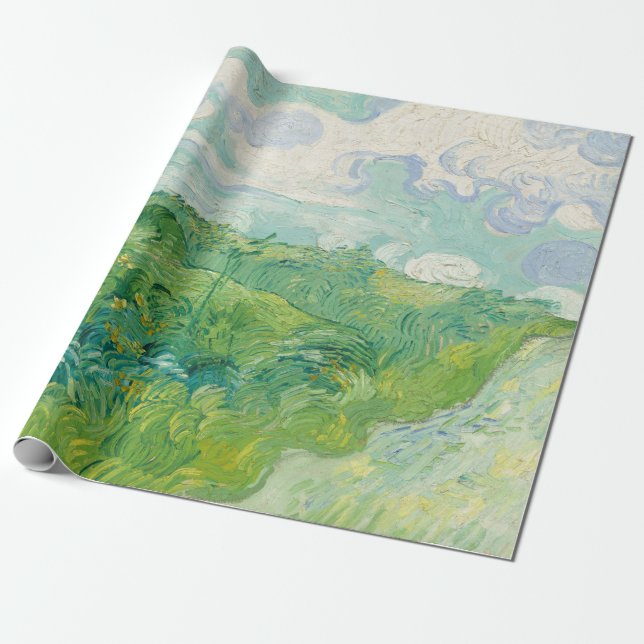 Green Wheat Fields Landscape Art Van Gogh Wrapping Paper (Unrolled)