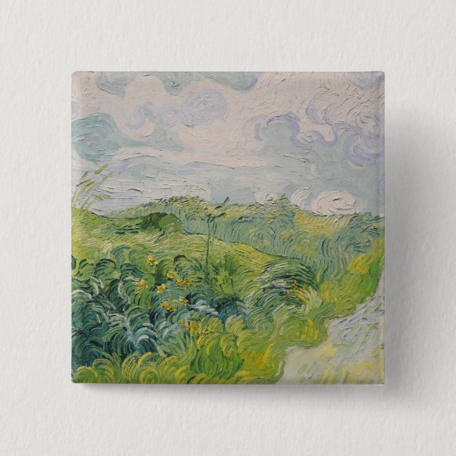 Green Wheat Fields - Van Gogh - c1889 15 Cm Square Badge (Front)