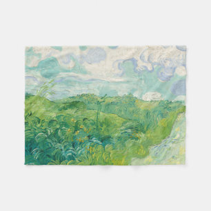 Green Wheat Fields Van Gogh Vintage Art Fleece Blanket