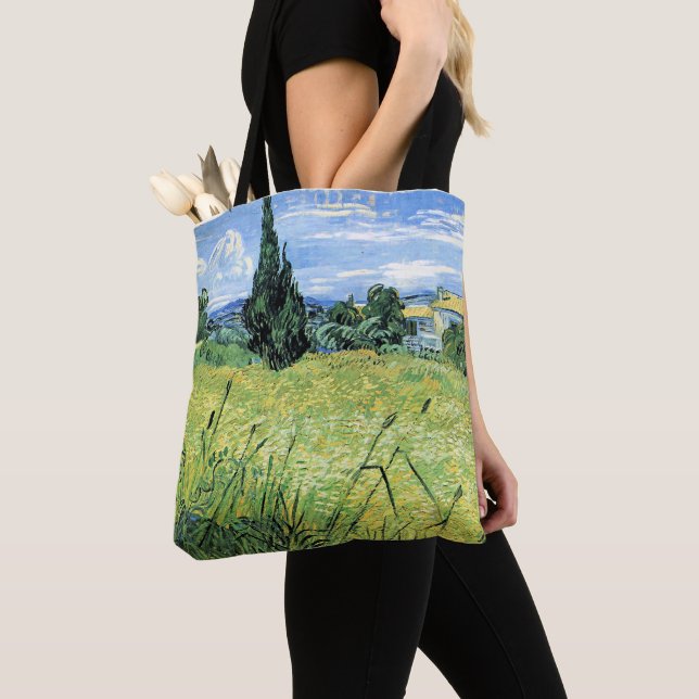 Green Wheatfield with Cypress, Tote Bag (Close Up)