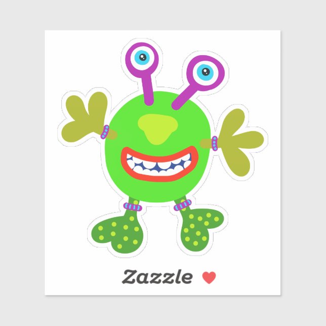 Green Whimsical Buggy Eyed Monster 4 x 4 (Sheet)