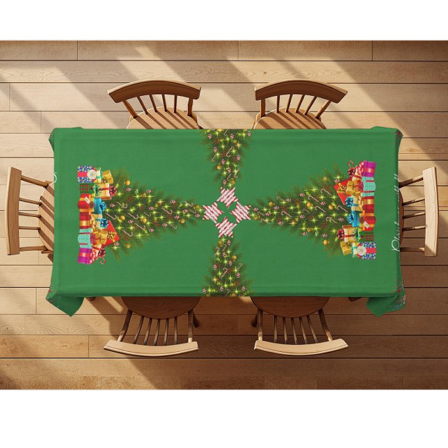 Green Whimsical Christmas Tree Quirky Reindeers  Tablecloth (Creator Uploaded)