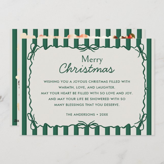 Green Whimsical Hand Drawn Doodle Christmas Photo Holiday Card (Front/Back)