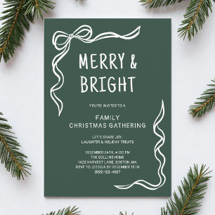 Green Whimsical Hand Drawn Family Christmas Party Invitation