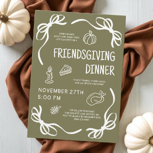 Green Whimsical Hand Drawn Friendsgiving Dinner Invitation