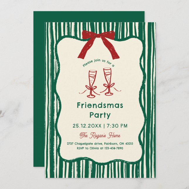 Green Whimsical Hand Drawn Friendsmas Party Invitation (Front/Back)
