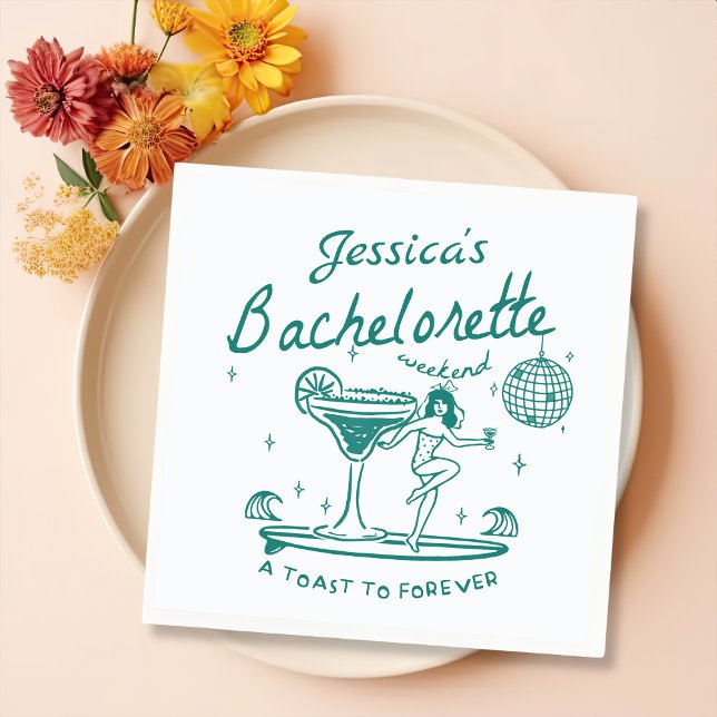 Green Whimsical Hand drawn Funky Bachelorette Napkin (Creator Uploaded)