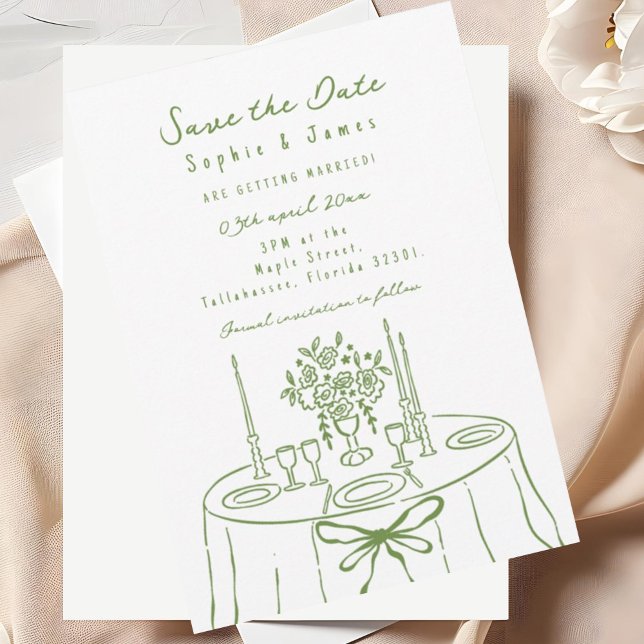 Green Whimsical Hand-Drawn Trendy Wedding Invitation (Creator Uploaded)
