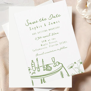 Green Whimsical Hand-Drawn Trendy Wedding Invitation