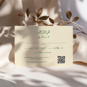 Green Whimsical Handwritten Wedding QR Code RSVP Card