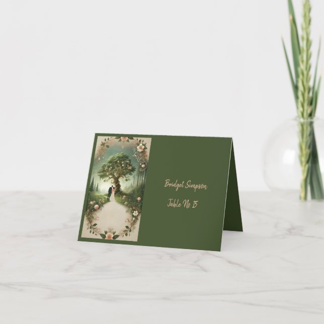 green Whimsical Mediaeval Forest Guest seating car Thank You Card (Front)