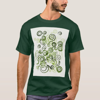 Green Whimsical Organic Lines Curves Watercolor Pa T-Shirt