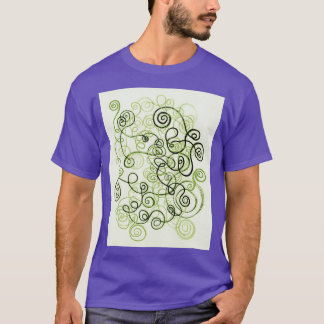Green Whimsical Organic Lines Curves Watercolor Pa T-Shirt