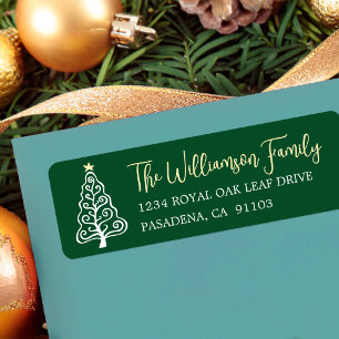 Green Whimsical Playful Christmas Tree Bold Script Return Address Label