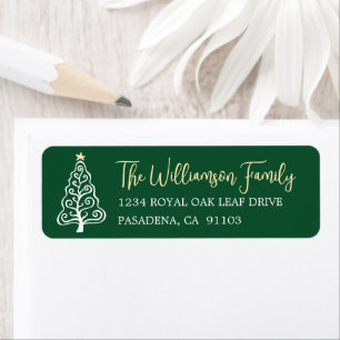 Green Whimsical Playful Christmas Tree Bold Script Return Address Label