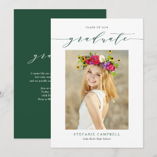 Green Whimsical Script 2023 Photo Graduation Invitation