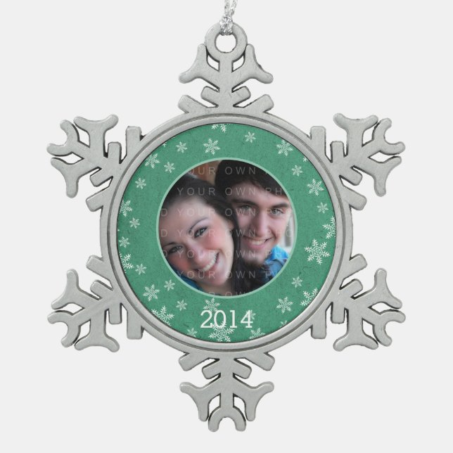 Green Whimsical Snowflakes Snowflake Ornament (Front)