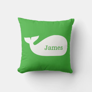 Green Whimsical Whale Personalised Children's Cushion