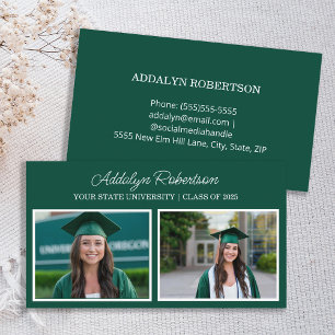 Green White 2 Photo Graduate Name Card