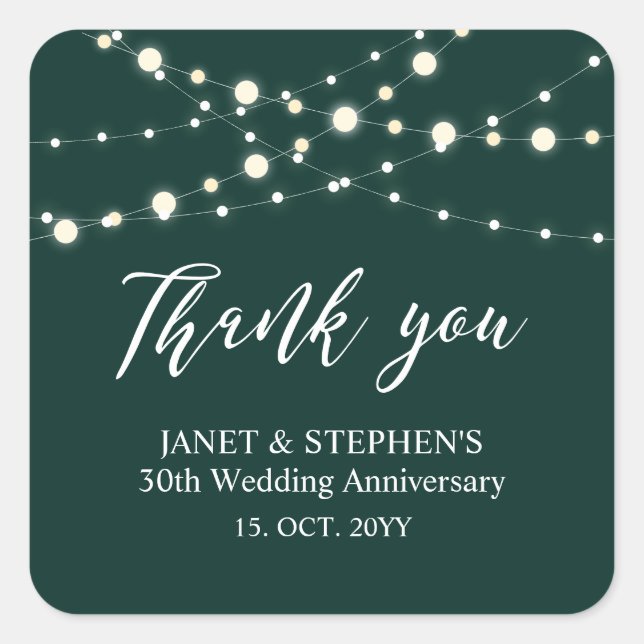 Green & White 30th Wedding Anniversay Celebration Square Sticker (Front)