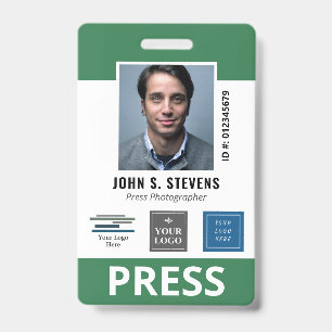 Green White 3 Logos Press ID Badge