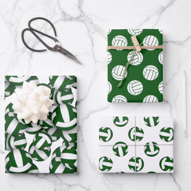 green white 3 pc coordinating volleyball  wrapping paper sheet (Front)