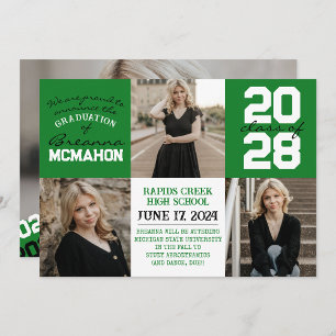Green & White 4 Photo Graduation Announcement