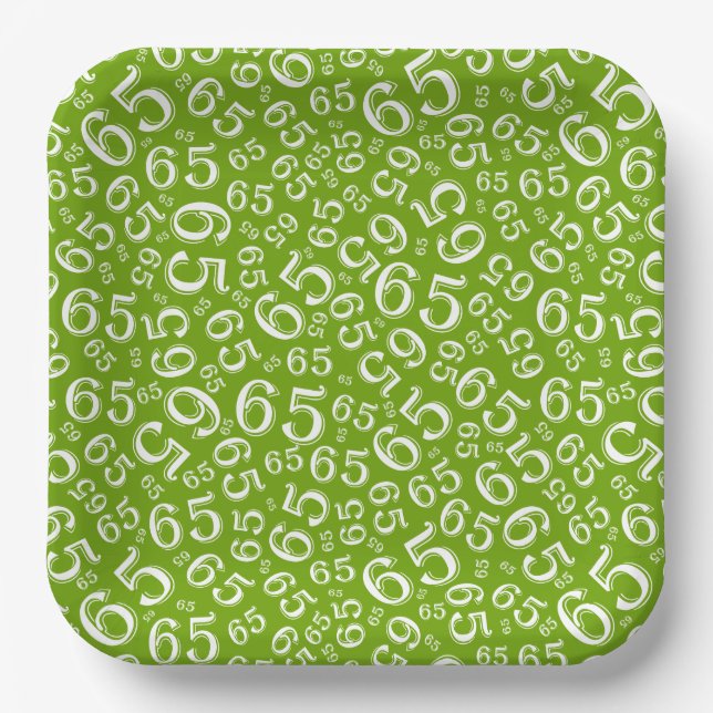 Green/White 65th Random Number Pattern Paper Plat Plate (Front)