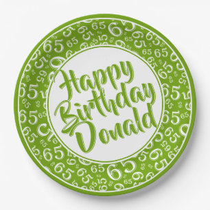 Green/White 65th Random Number Pattern Paper Plate