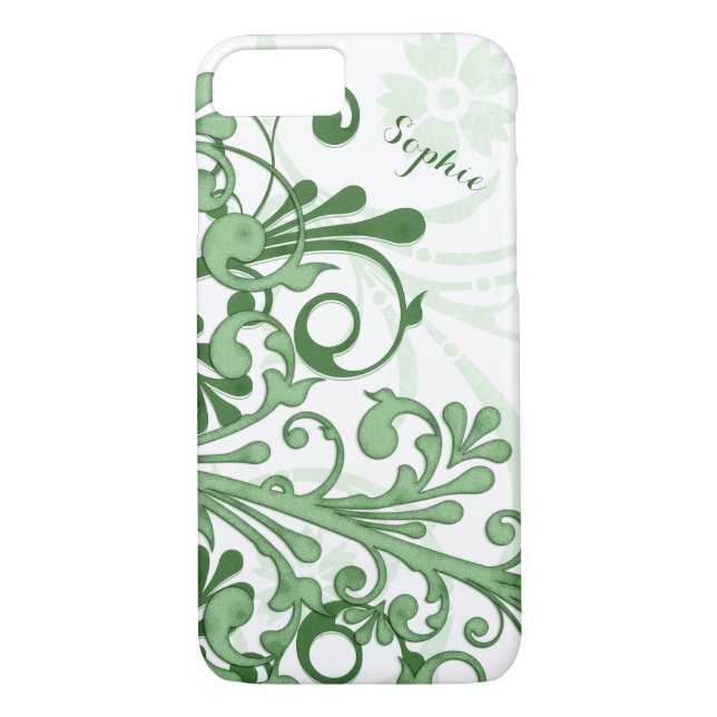 Green White Abstract Floral Personalised Case-Mate iPhone Case (Back)