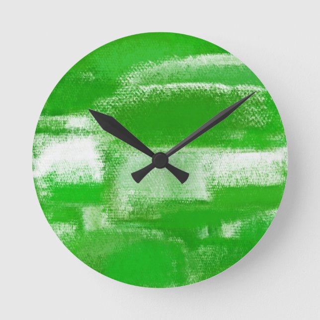 Green White Abstract Painting Round Clock (Front)