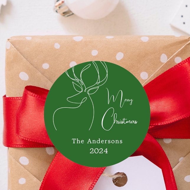 Green white abstract reindeer modern Christmas Classic Round Sticker (Creator Uploaded)