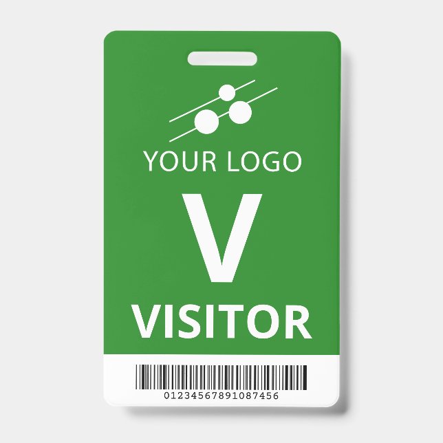 Green White Add Your Logo Bar Code Visitor ID Badge (Front)