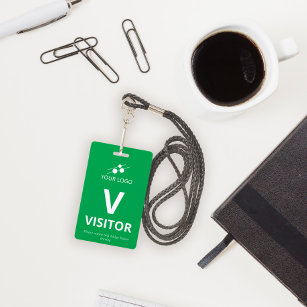 Green White Add Your Logo Visitor Badge ID Badge