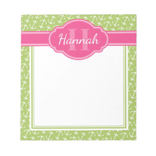 Green White Anchor Pattern Pink Monogram Notepad