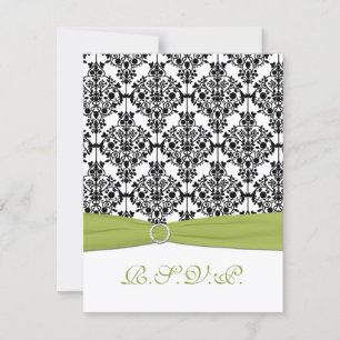 Green, White, and Black Damask II RSVP Card